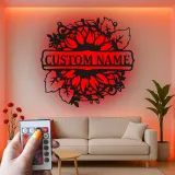 Insegna in Metallo Girasole Personalizzata | Arte da Parete Floreale LED Personalizzata | Targa con Nome per Decorazione della Casa | Regalo per Inaugurazione della Casa Boho