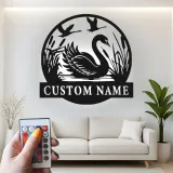 Insegna in metallo LED personalizzata con cigno, regalo per amanti della natura per decorare la camera da letto o il soggiorno