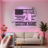 Personalized Fencing LED Sign | Custom Fencer Name Wall Art | USA Flag Metal Decor for Athlete Gift