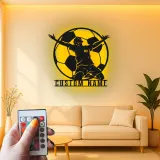 Panneau LED Personnalisé Joueur de Football | Décoration Murale en Métal Personnalisée | Décor de Salle de Jeux pour Athlète | Cadeau Fan de Football