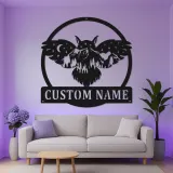 Insegna in metallo personalizzata con gufo | Insegna LED retroilluminata con nome per baita | Silhouette di gufo reale personalizzata, regalo per amanti della natura