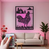 Décoration murale en métal personnalisée avec lumière LED de poulet fermier