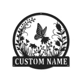 Personalisierte LED-beleuchtete Metall-Wandkunst mit Schmetterlingen und Wildblumen – Geschenk für Gartenliebhaber