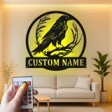 Personalisierte LED-Raben-Schild | Individuelle Gothic-Vogel-Metall-Wandkunst | Geschenk für Naturfreunde für Zuhause oder Büro