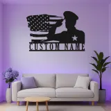 Custom Military Name Sign | LED American Flag Wall Art | Personalized Veteran Gift | Patriotic Army Home Decor