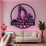 Insegna in metallo LED personalizzata per escavatore - Regalo per lui, decorazione per ufficio o garage 1