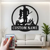 Panneau personnalisé de pêcheur avec LED | Décoration murale en métal sur mesure | Déco pour maison de lac et chalet | Cadeau pour pêcheur