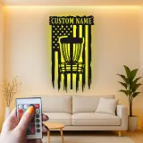 Insegna in metallo personalizzata con LED a forma di cestino per disc golf - Regalo per appassionati di disc golf - Decorazione per sala giochi sportiva