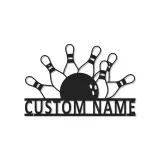 Personalisierte LED-beleuchtete Metall-Wandkunst mit Bowlingkegeln und Ball – Geschenk für Bowlingspieler und Spielzimmer-Dekor