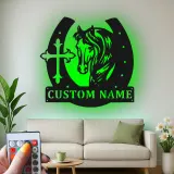 Letrero personalizado de caballo y herradura | Decoración mural LED de metal | Decoración ecuestre a medida para casa de campo | Regalo cristiano para amantes de los caballos