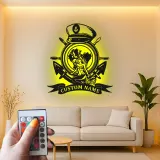Insegna in metallo Nautica Sirena con LED | Arte murale personalizzata Ancora e timone | Regalo per amante del mare per capitano di barca o man cave