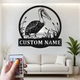 Décoration murale en métal LED personnalisée avec pélican - Cadeau côtier pour amoureux de la nature