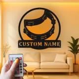 Personalized Tambourine Sign | LED Metal Wall Art for Music Room | Custom Musician Nameplate | Percussionist Gift