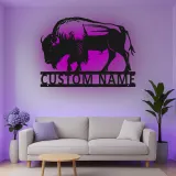 Insegna in metallo LED personalizzata con bisonte - Regalo selvatico per la casa - Decorazione rustica per soggiorno
