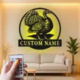 Insegna in metallo LED personalizzata con tacchino - Regalo rustico per cucina o sala da pranzo