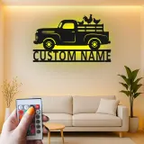 Personalisierter Vintage-Truck mit Hühnern LED-Licht Metall-Wandkunst Bauernhaus Geschenk für Paare Rustikale Küchen-Dekoration