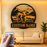 Cartel de metal LED de vaca personalizada para granjeros, regalo rústico de decoración de granja para salón
