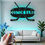 Insegna con Nome Personalizzato per Hockey con Luci LED | Insegna in Metallo Personalizzata | Regalo per Giocatori di Hockey per Stanza da Gioco e Decorazione per Camera da Letto