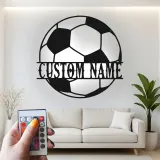 Panneau LED de ballon de football personnalisé | Art mural en métal personnalisé | Décor sportif | Cadeau pour entraîneur | Plaque lumineuse pour chambre de garçon