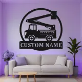 Panneau camion de pompiers personnalisé | Décoration murale LED personnalisée pour pompier | Décor de caserne et chambre d’enfant
