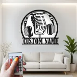 Individuelles Podcast-Studioschild | Vintage Mikrofon Metallkunst mit RGB-LED-Lichtern | Personalisierte Musiker Namensdekoration