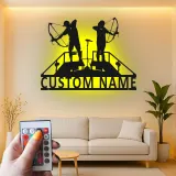 Personalisierte LED-Beleuchtung Metall-Wandkunst mit Bogenschützen-Silhouette – Geschenk für Bogenschützen, Spielzimmer oder Man Cave Dekor