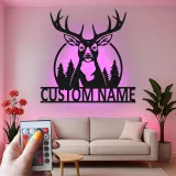 Décoration murale en métal personnalisée Silhouette de Cerf avec Rétroéclairage LED Cadeau Personnalisé pour Chasseurs Décor de Chalet Rustique
