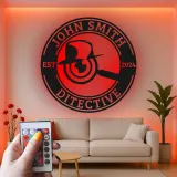 Cartel de metal LED de placa de detective, regalo único para amantes del misterio, decoración de oficina o estudio