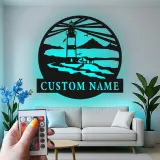 Décoration murale en métal personnalisée avec scène de phare et rétroéclairage pour les amoureux de la plage