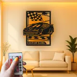 Cartel de metal personalizado de coche con luces LED | Señal de garaje personalizada | Decoración de man cave | Regalo para entusiastas de coches