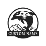 Custom Dolphin Ocean Scene Led Light Metal Wall Art Personalized Beach Lover Gift Coastal Living Room Decor