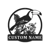 Custom Toucan Metal Sign | Personalized LED Wall Art with Hibiscus | Tropical Patio & Nursery Decor | Exotic Bird Lover Gift