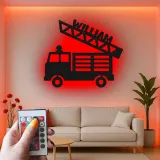 Personalized Fire Truck Name Sign | LED Metal Wall Art for Boys Room | Custom Kids Decor | Nursery Night Light
