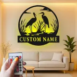 Personalized Heron Metal Wall Art | LED Backlit Wildlife Sign | Custom Lake House & Cabin Decor | Nature Lover Gift