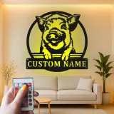 Custom Pig LED Metal Wall Art | Personalized Farmhouse Decor | Rustic Barn Sign for Farmers | Smiling Piglet Silhouette