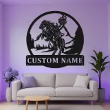 Decorazione murale in metallo LED Cavaliere senza testa | Insegna gotica Halloween personalizzata | Decor folklore spettrale per ingresso | Targa con nome su misura