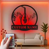 Panneau personnalisé en forme d'oud | Art mural en métal avec rétroéclairage LED | Cadeau personnalisé pour musicien | Décor de salle de musique