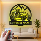 Custom Road Grader Led Light Metal Wall Art Personalized Gift for Construction Enthusiasts Garage or Office Decor