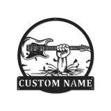 Enseigne LED guitare en métal personnalisée | Décoration murale prénom musicien | Décor studio rock et bar à domicile