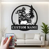 Décoration murale en métal personnalisée pour motocross avec rétroéclairage LED - Cadeau pour lui, décoration de garage ou de man cave 1