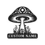 Insegna LED Personalizzata con Fungo | Targa in Metallo Personalizzata | Arte Murale Mistica Boho per Camera da Letto, Studio e Amanti della Natura