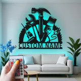 Décoration murale en métal LED personnalisée pour bricoleur - Cadeau pour garage ou atelier