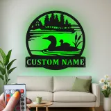 Cartel de metal personalizado Ganso | Decoración de casa de lago retroiluminada LED | Arte mural rústico de cabaña | Regalo personalizado para amantes de la naturaleza