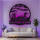 Custom Loon Lake Scene Led Light Metal Wall Art Personalized Nature Lover Gift Cabin Decor