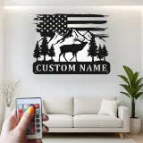 Cartel de metal LED personalizado de ciervo y montaña, regalo para entusiastas del aire libre, decoración de cabaña rústica