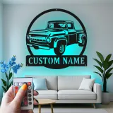 Personalisierte Vintage-Truck LED-Licht Metall-Wandkunst Geschenk für Auto-Enthusiasten Garagen- oder Männerecken-Dekor 1
