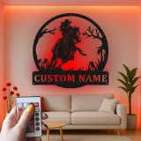 Custom Cowboy Riding Horse Led Light Metal Wall Art Western Gift for Horse Lovers Rustic Home Decor