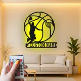 Custom Basketball Player Led Light Metal Wall Art Personalized Sports Gift for Athletes Game Room Decor 1