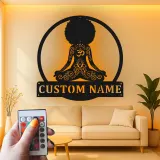 Custom Meditating Woman Led Light Metal Wall Art Yoga Lover Gift Zen Room or Meditation Space Decor