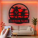 Custom Cow and Calf Led Light Metal Wall Art Farmhouse Gift for Farmers Rustic Kitchen or Barn Decor